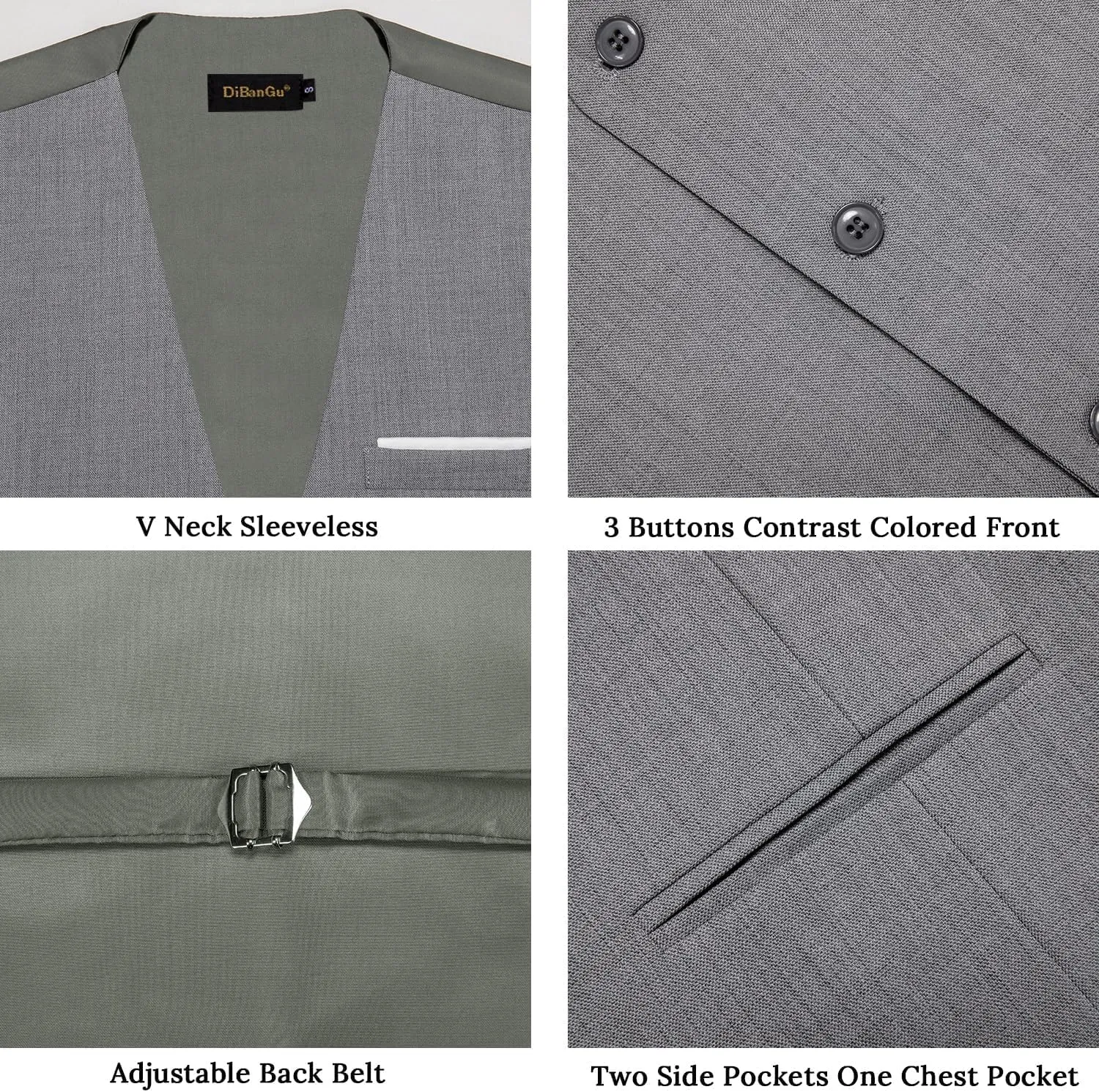 DiBanGu Mens Linen Suit Vest Casual Waistcoat and Necktie & Pre-tied Bowtie Set 6PCS Solid Color Dress Vest for Wedding Party
