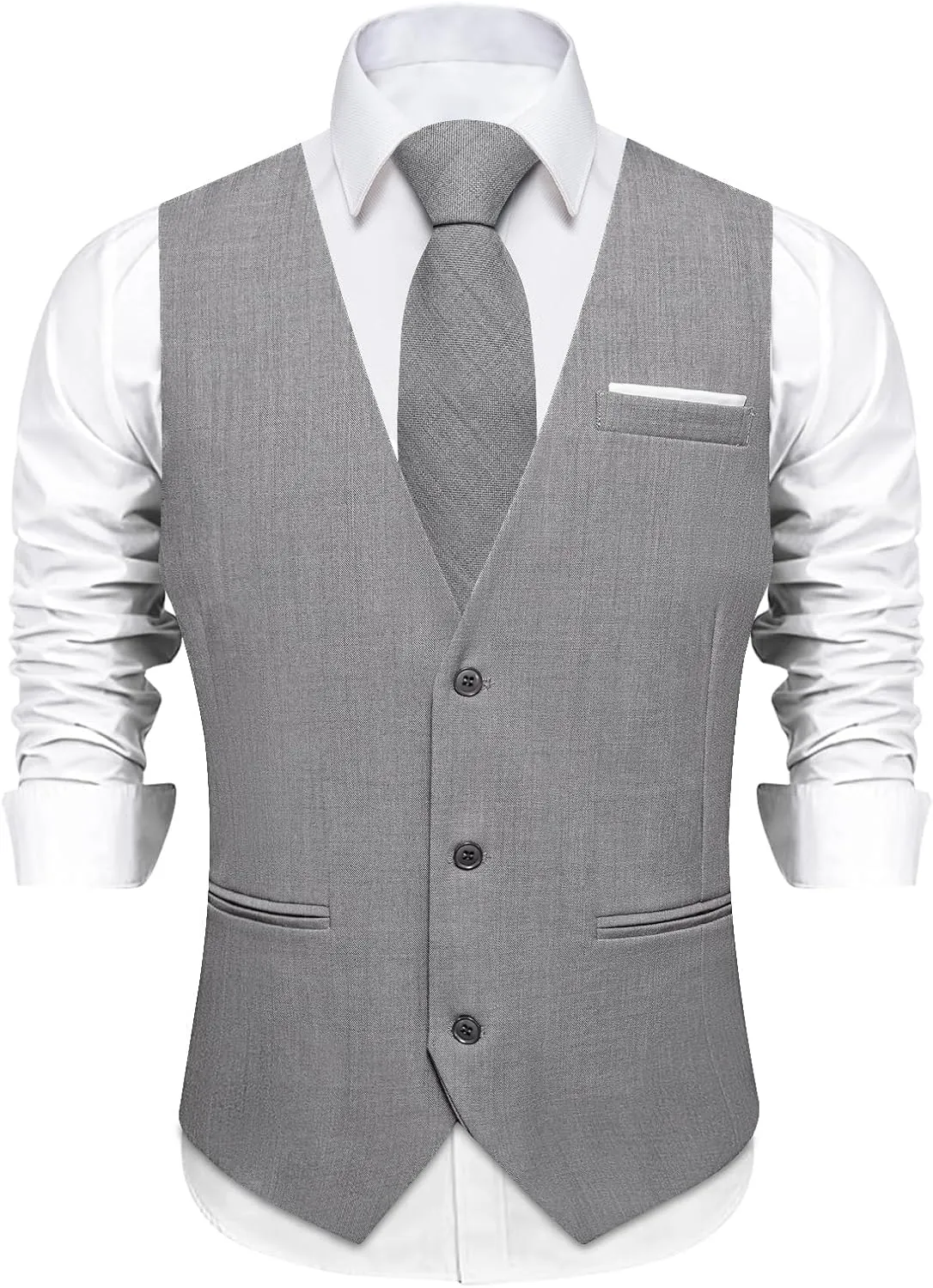 DiBanGu Mens Linen Suit Vest Casual Waistcoat and Necktie & Pre-tied Bowtie Set 6PCS Solid Color Dress Vest for Wedding Party