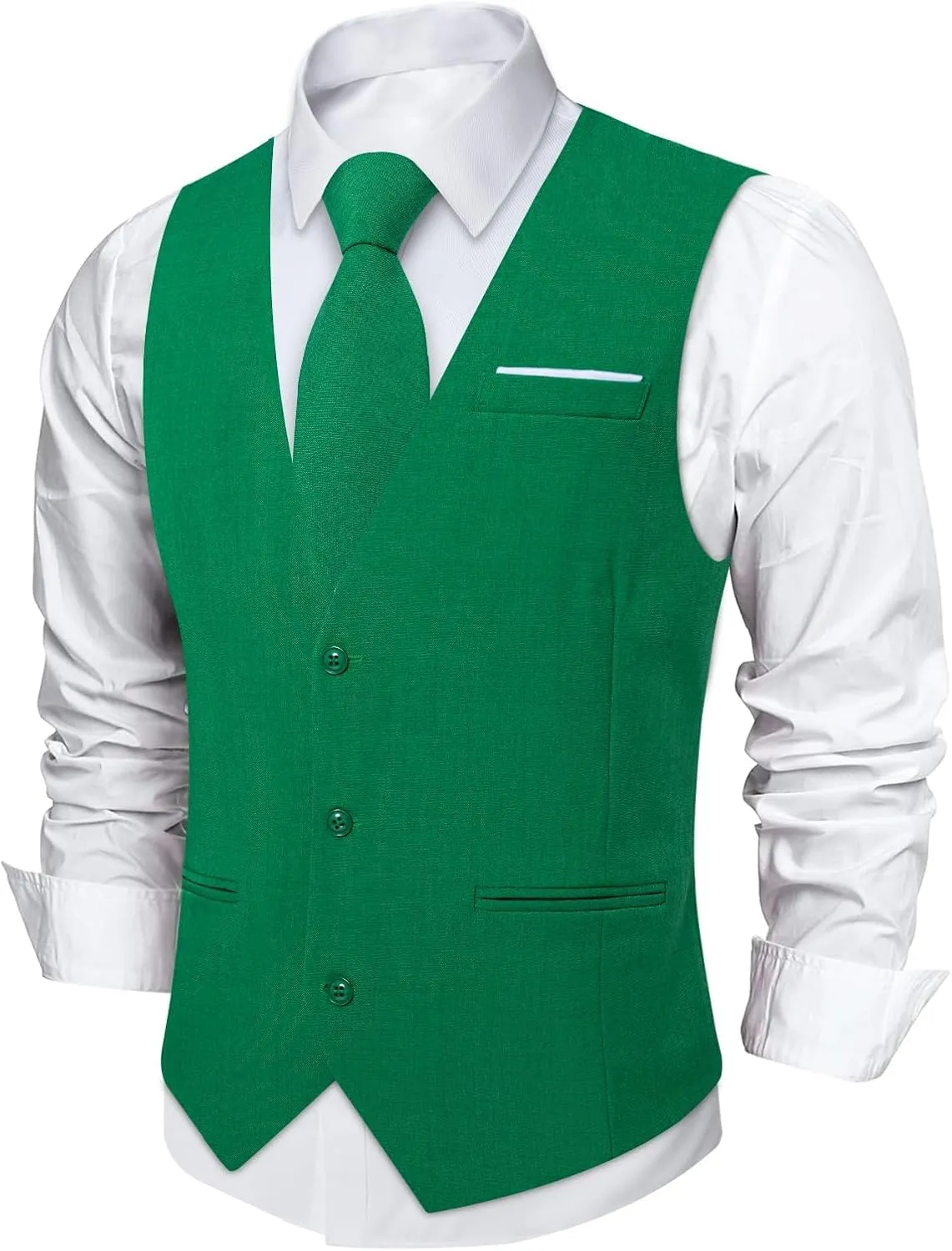 DiBanGu Mens Linen Suit Vest Casual Waistcoat and Necktie & Pre-tied Bowtie Set 6PCS Solid Color Dress Vest for Wedding Party