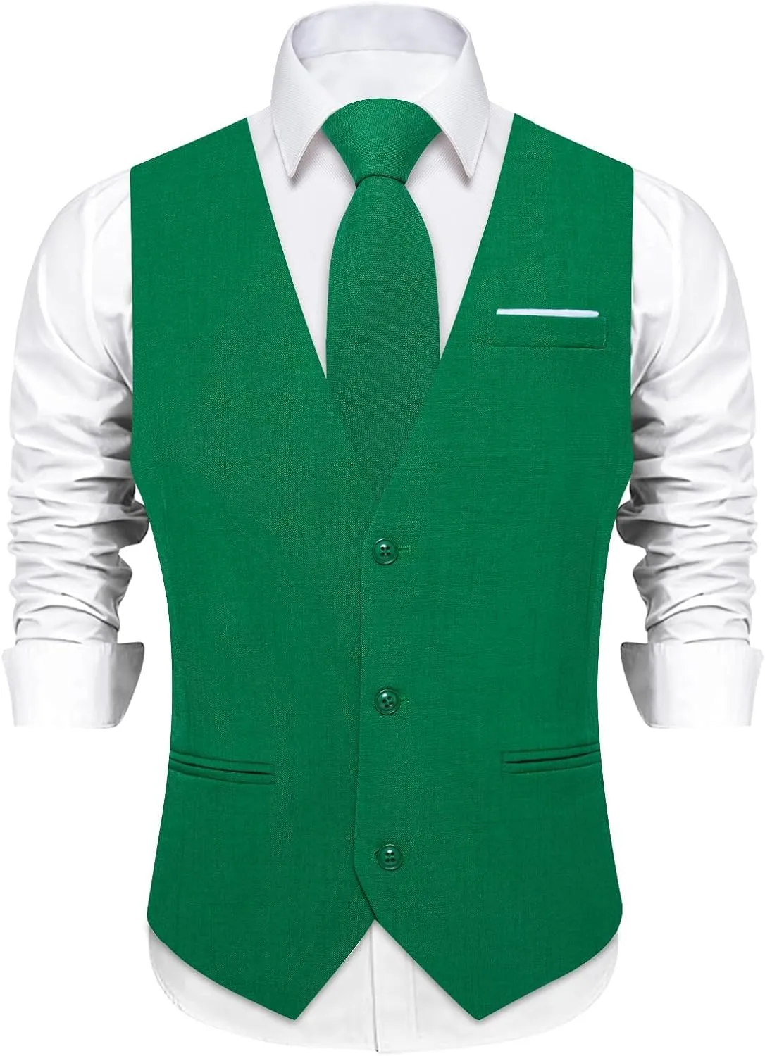 DiBanGu Mens Linen Suit Vest Casual Waistcoat and Necktie & Pre-tied Bowtie Set 6PCS Solid Color Dress Vest for Wedding Party
