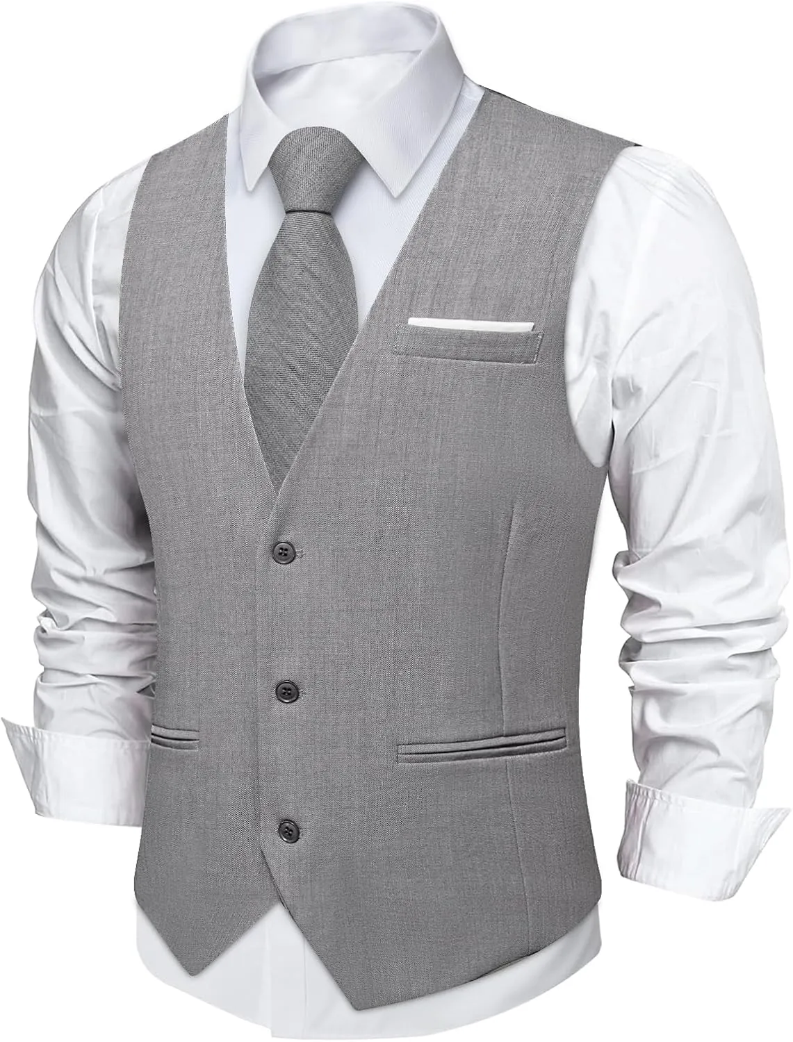 DiBanGu Mens Linen Suit Vest Casual Waistcoat and Necktie & Pre-tied Bowtie Set 6PCS Solid Color Dress Vest for Wedding Party