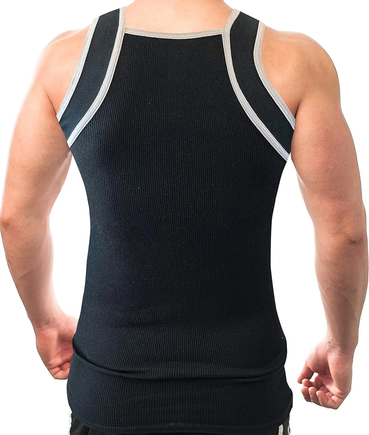 Different Touch 2 Pack Men's Tank Tops Square Cut Muscle Rib A-Shirts