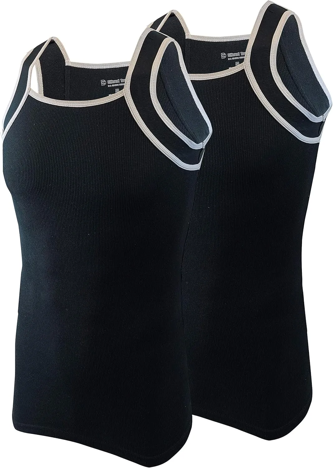 Different Touch 2 Pack Men's Tank Tops Square Cut Muscle Rib A-Shirts