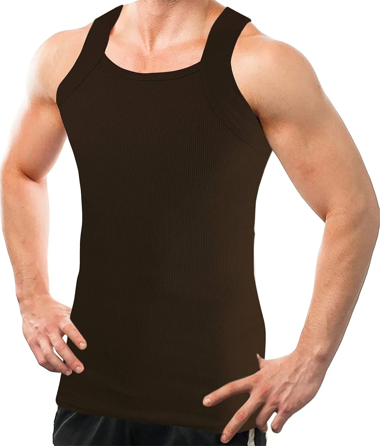 Different Touch 2 Pack Men's Tank Tops Square Cut Muscle Rib A-Shirts