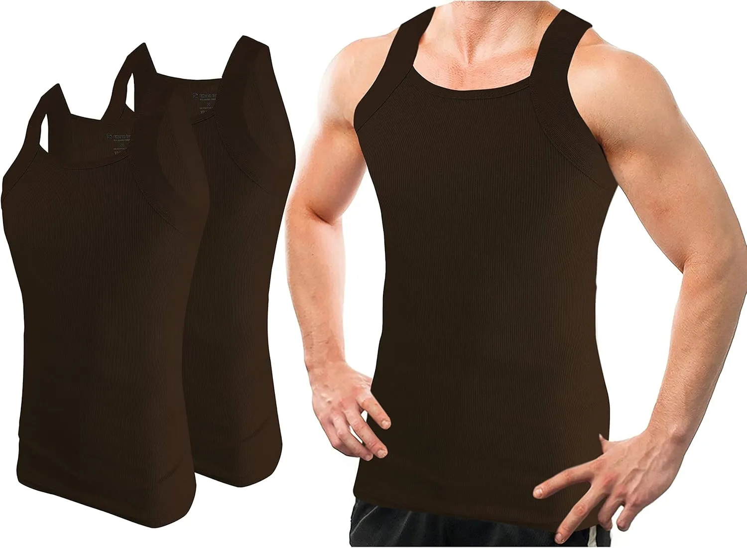 Different Touch 2 Pack Men's Tank Tops Square Cut Muscle Rib A-Shirts