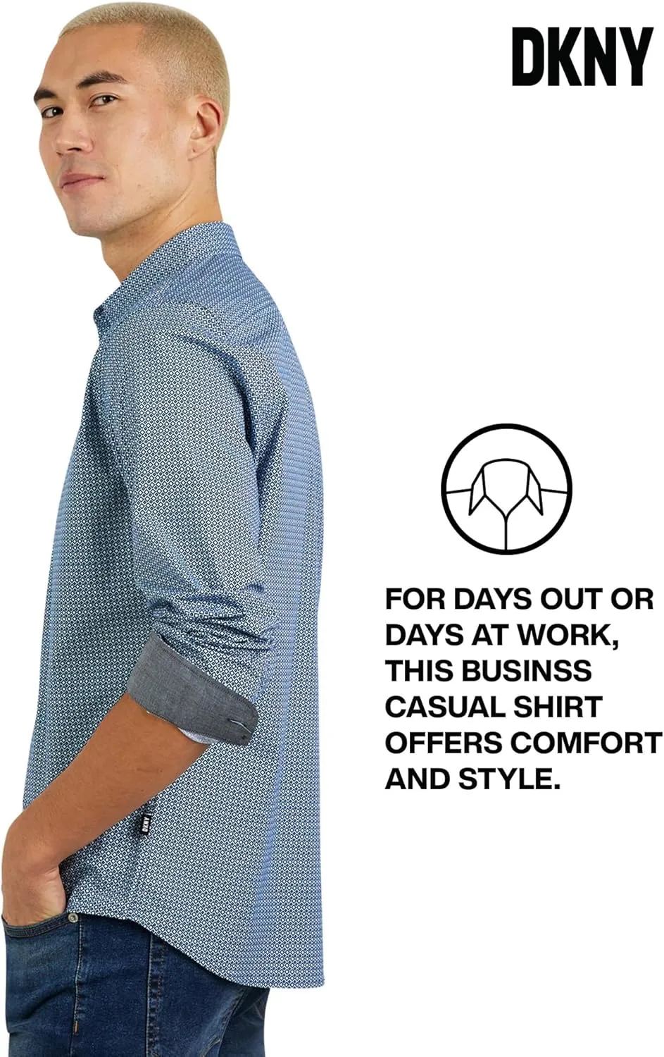 DKNY Men's Long Sleeve Button Down Shirt - Printed Mens Casual Button Up Shirts