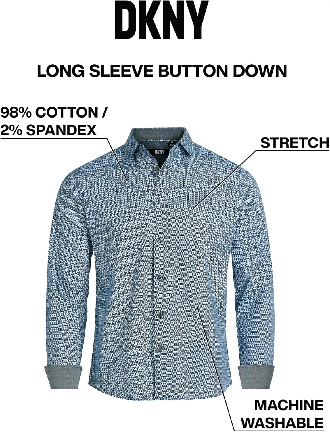 DKNY Men's Long Sleeve Button Down Shirt - Printed Mens Casual Button Up Shirts