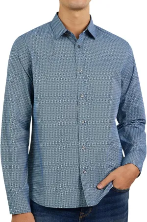 DKNY Men's Long Sleeve Button Down Shirt - Printed Mens Casual Button Up Shirts