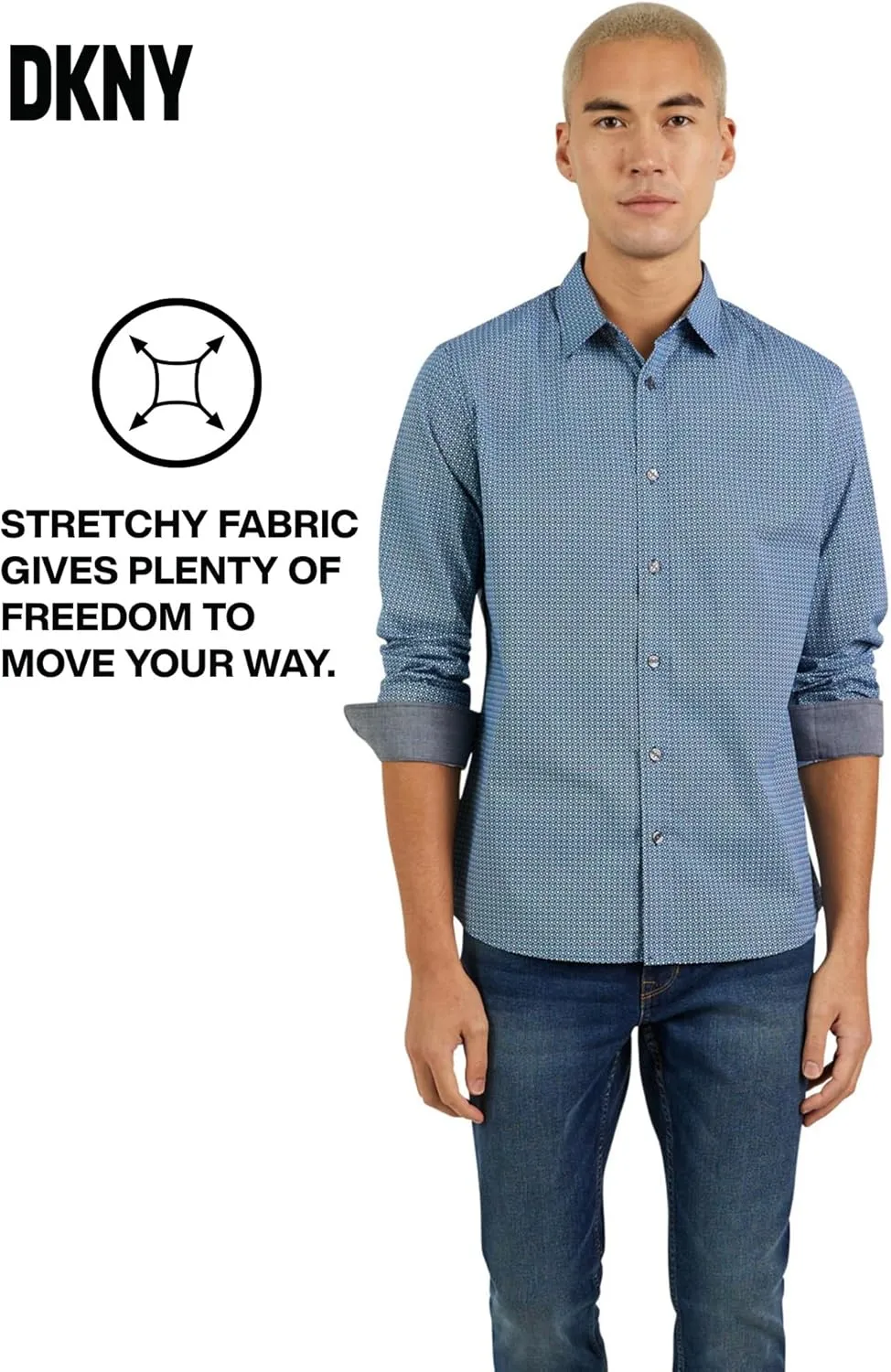 DKNY Men's Long Sleeve Button Down Shirt - Printed Mens Casual Button Up Shirts
