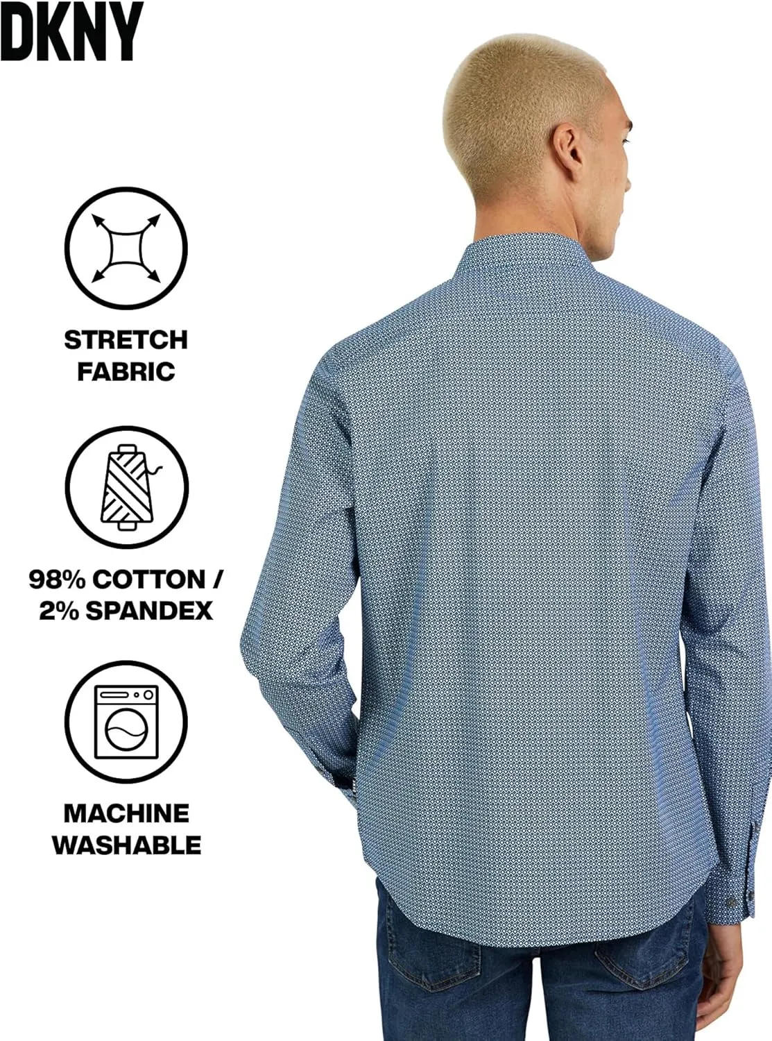 DKNY Men's Long Sleeve Button Down Shirt - Printed Mens Casual Button Up Shirts