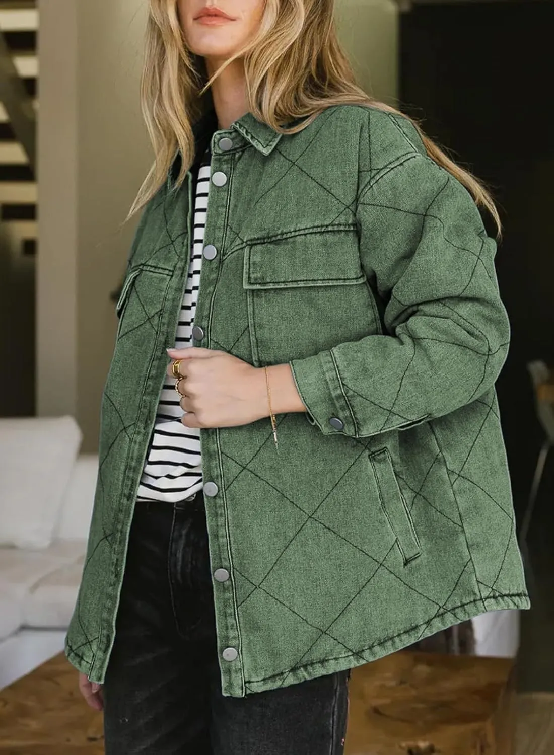 Dokotoo Denim Jacket for Women Fashion Solid Oversized Long Sleeve Button Down Shacket Jacket Coat with Pockets