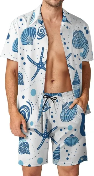 Dots And Swirls Mens Swimsuit 2 Pieces Set Quick Dry Shorts Shirts Summer Button Down Short Sleeve Set