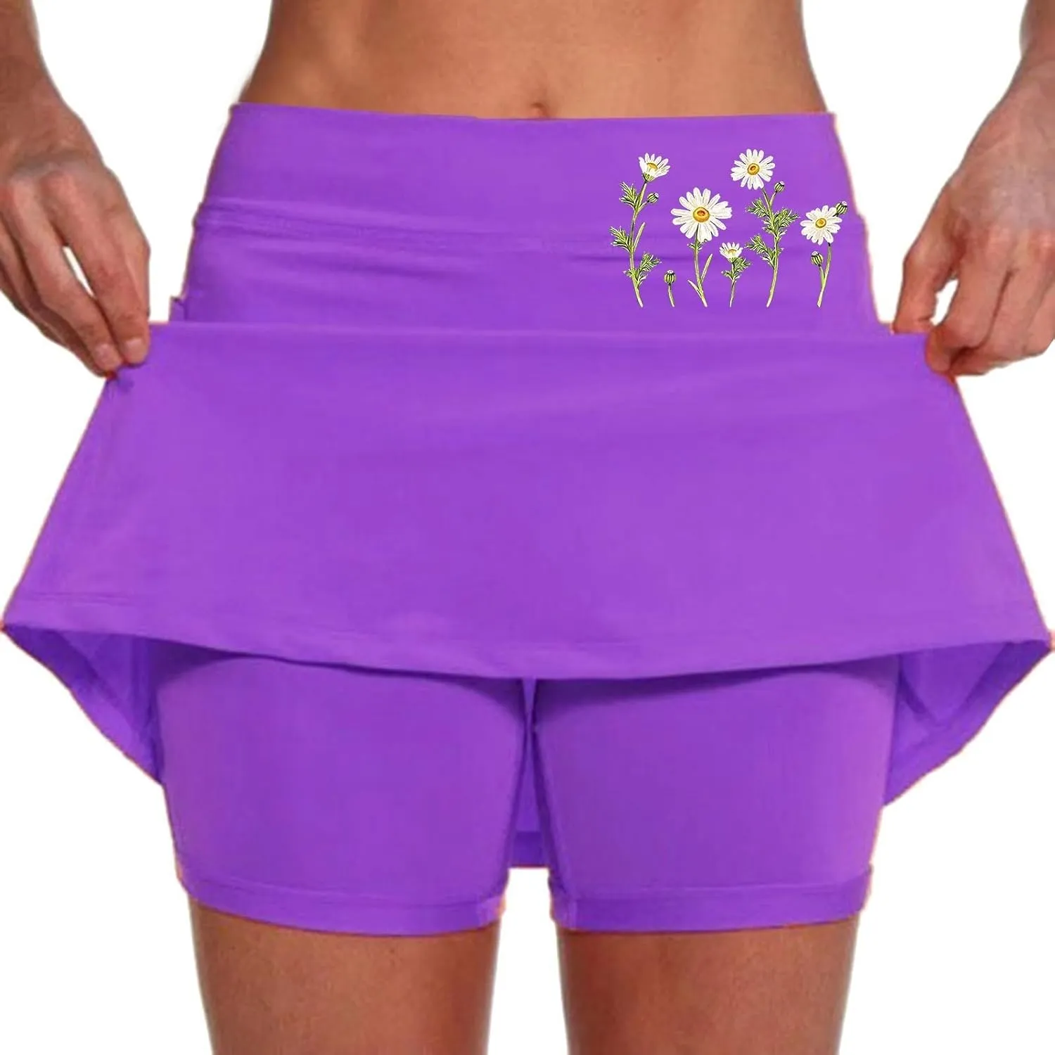 Double Layer Skorts for Women Lightweight Breathable High Waisted Skirt Tummy Control Casual Loose Shirts with Pockets
