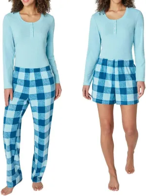 Eddie Bauer Women's 3-Piece Waffle Knit Pajama Set (US, Alpha, Large, Regular, Regular, Blue)