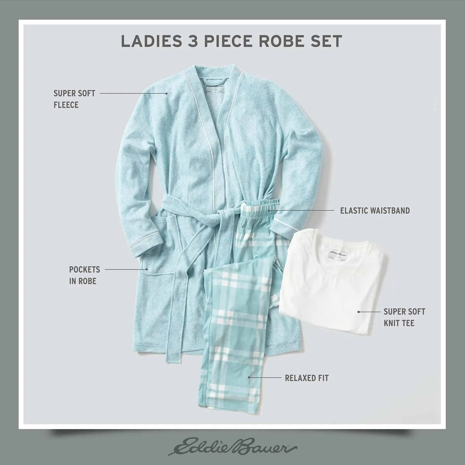 Eddie Bauer Womens Pajama Set  3 Piece Sleepwear Set - Bathrobe, T-Shirt, and Lounge Pants Set for Women (S-XXL)