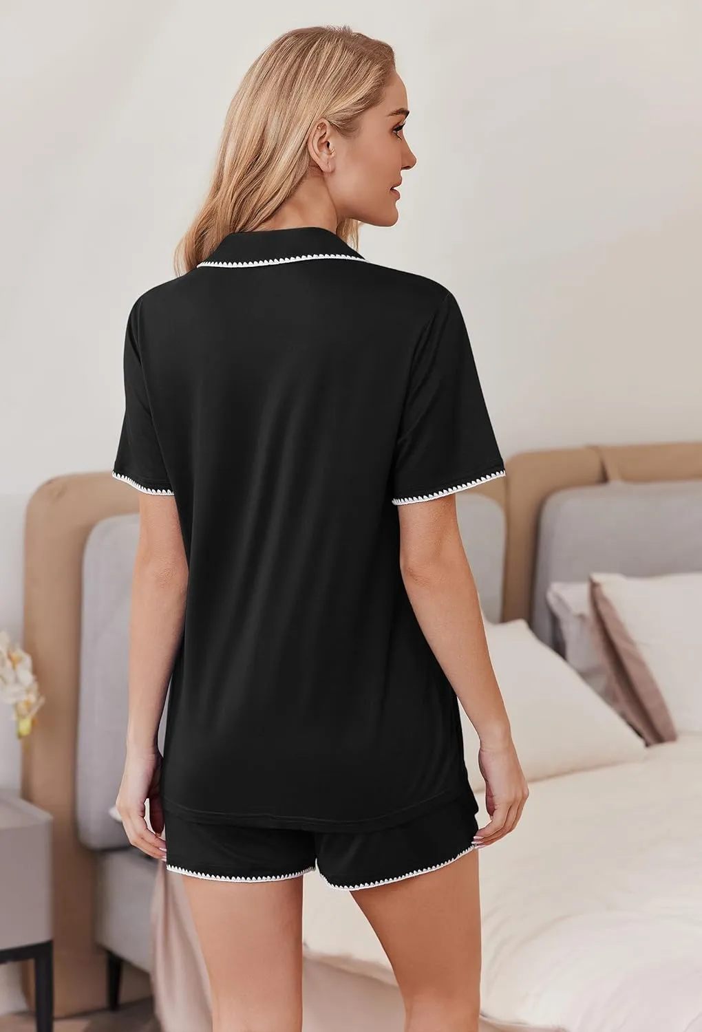 Ekouaer Pajamas for Women Set 2 Piece Soft Button Up Pjs Short Sleeve Summer Lounge Sets Comfy Sleepwear