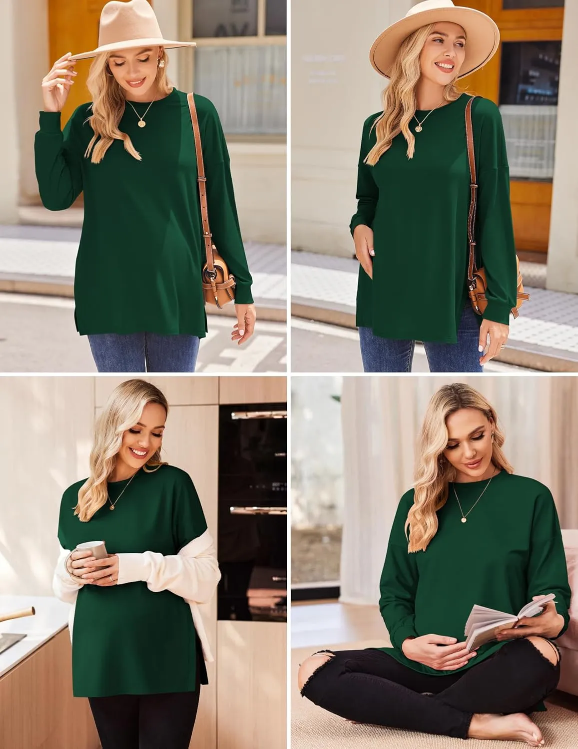 Ekouaer Womens 3 Packs Maternity Shirts Long Sleeve Side Ruched Pregnancy Tee Workout Top Tunic Blouse Mama Clothes