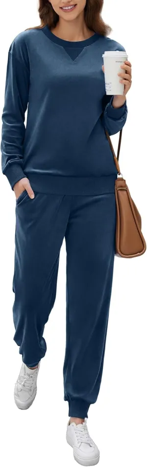 Ekouaer Womens Pajamas Sets Velvet Long Sleeve Jogger Pjs Soft Sleepwear 2 Piece Lounge Sets Casual Tracksuits