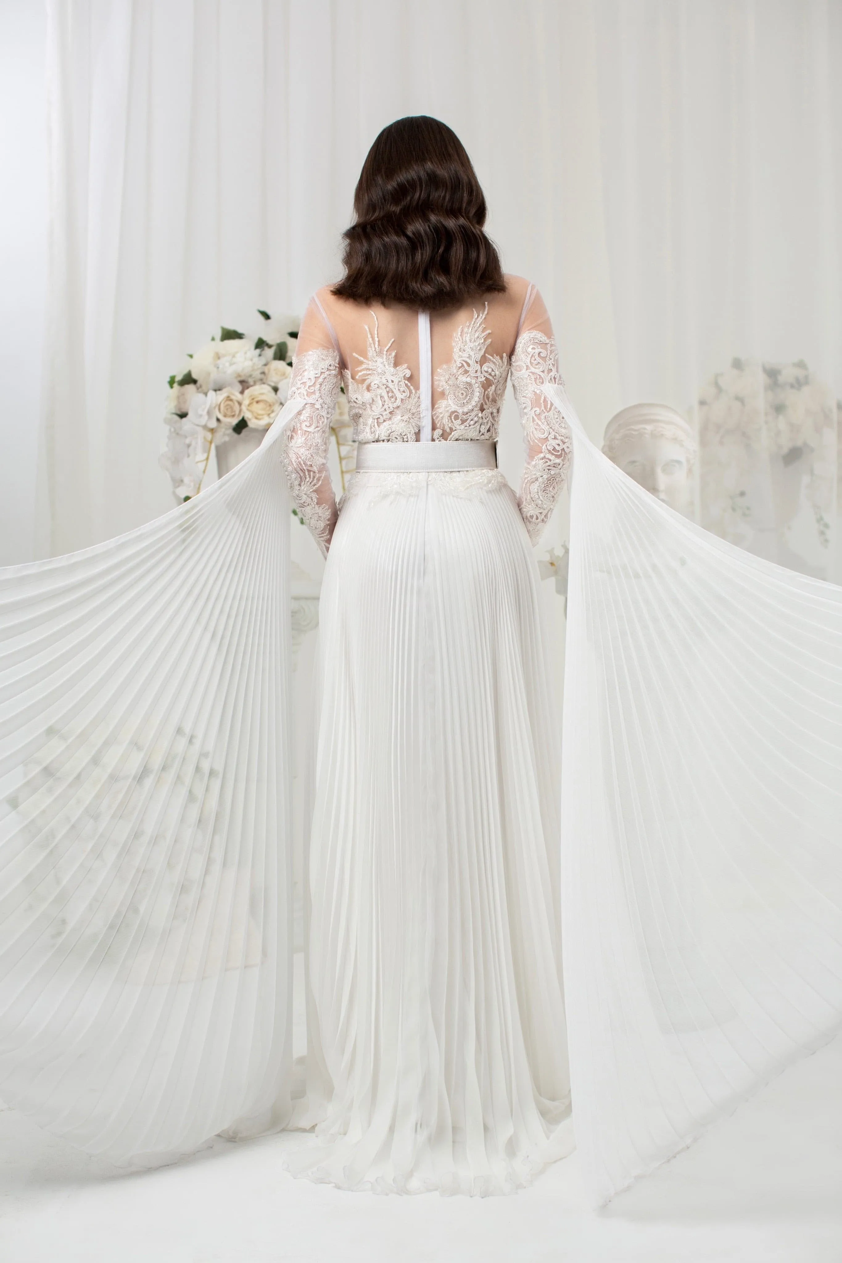 Elegant cape sleeves embellished party dress