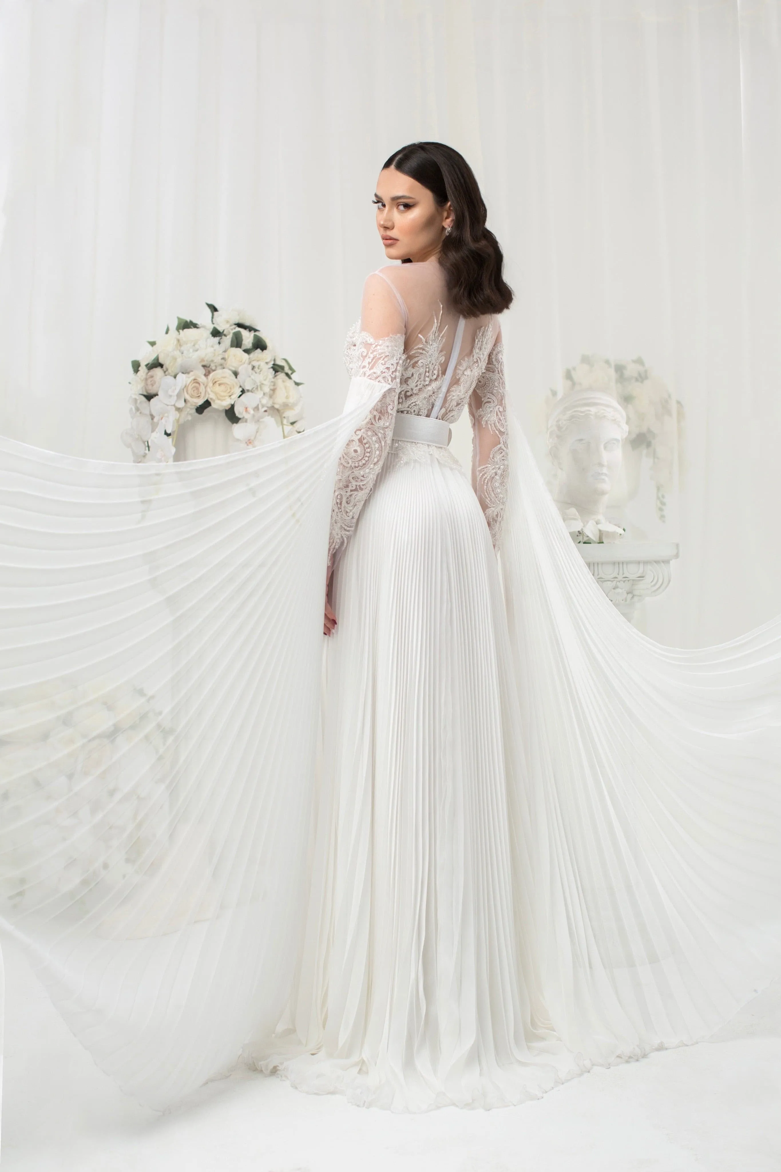 Elegant cape sleeves embellished party dress