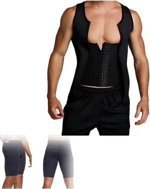 ELEGY Mens Zipper Waist Trainer Vest & Compression Undershirt Set  Breathable Mesh Corset & Faja para Hombres Tights