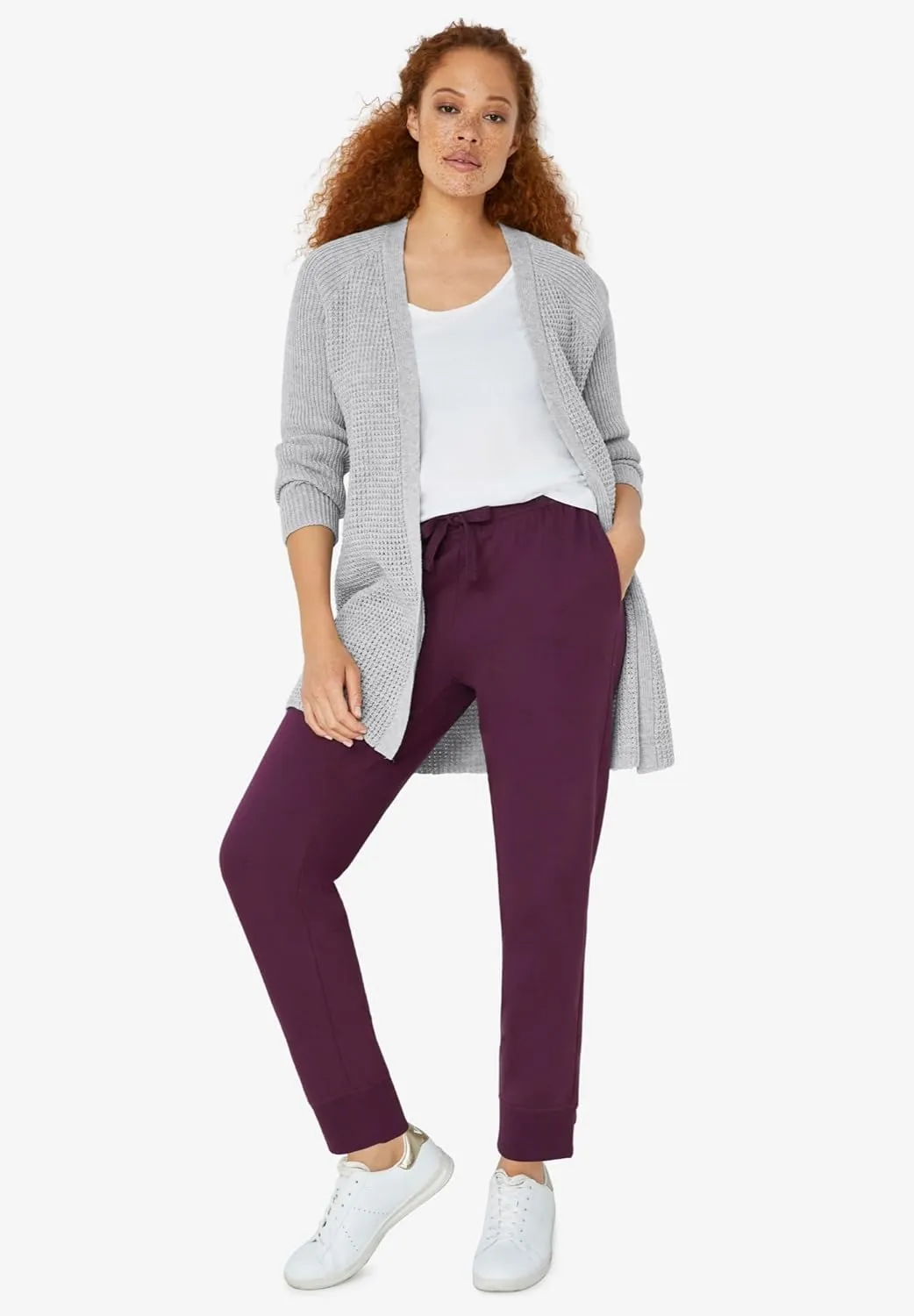 ellos Women's Plus Size Open Front Waffle Cardigan Oversized Long Lightweight Sweater