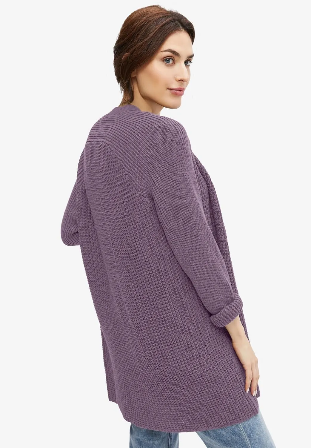 ellos Women's Plus Size Open Front Waffle Cardigan Oversized Long Lightweight Sweater