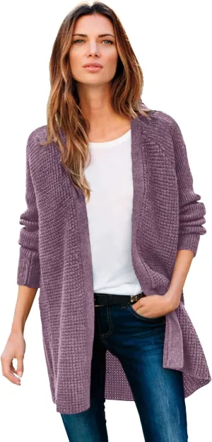 ellos Women's Plus Size Open Front Waffle Cardigan Oversized Long Lightweight Sweater
