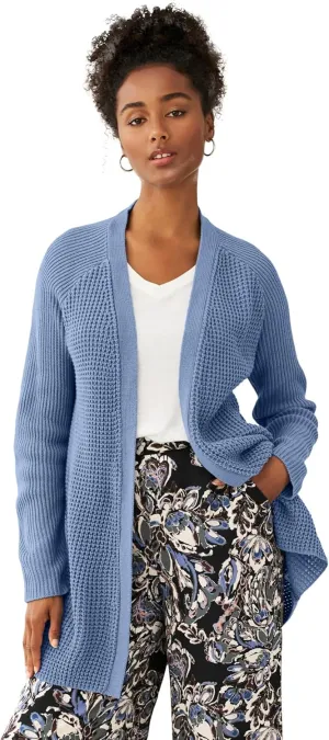 ellos Women's Plus Size Open Front Waffle Cardigan Oversized Long Lightweight Sweater