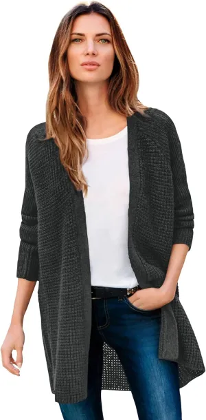 ellos Women's Plus Size Open Front Waffle Cardigan Oversized Long Lightweight Sweater