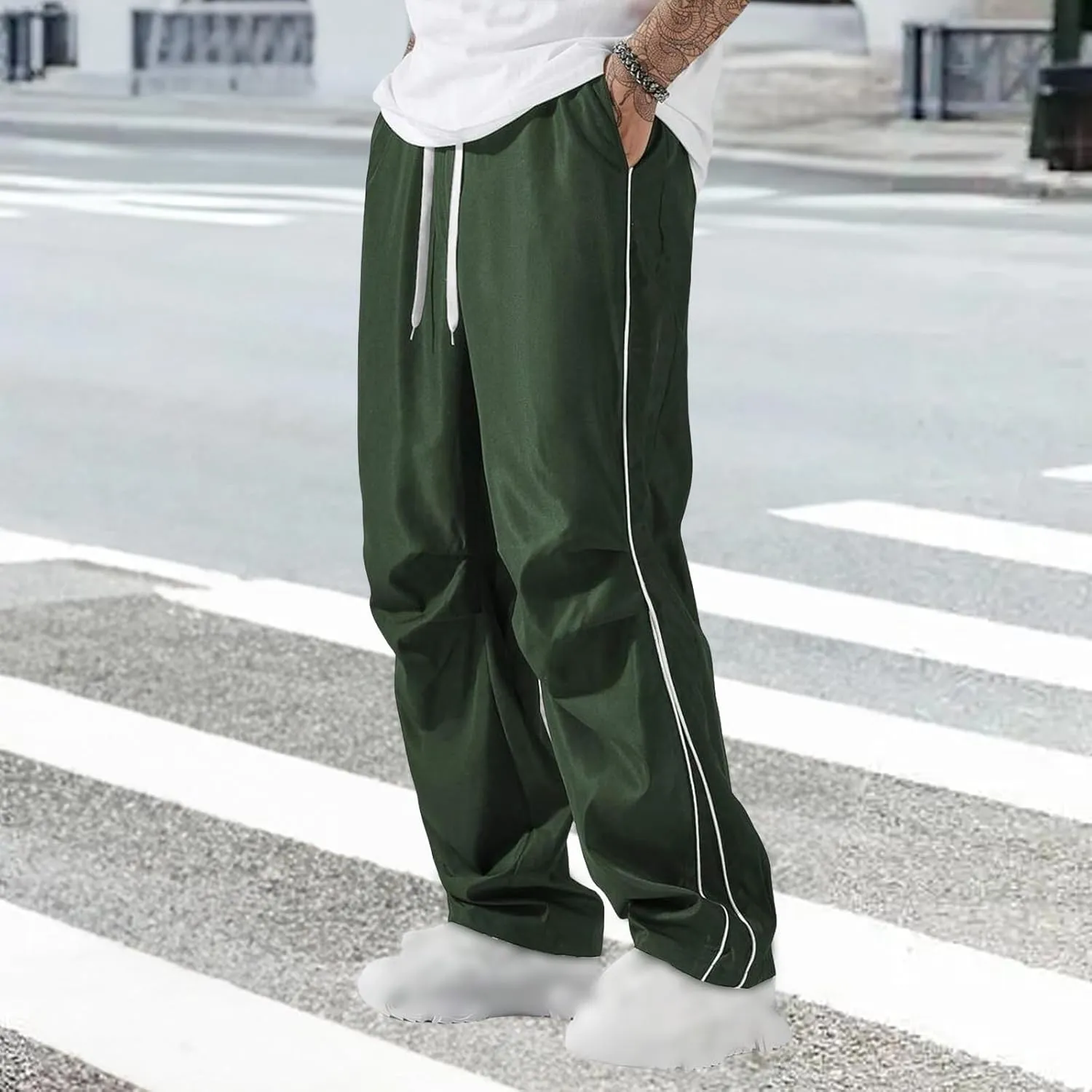 evzosrz Men's Parachute Sweatpants Y2k Summer Side Stripes Baggy Track Pants 2025 Casual Quick Dry Sports Trousers Streetwear