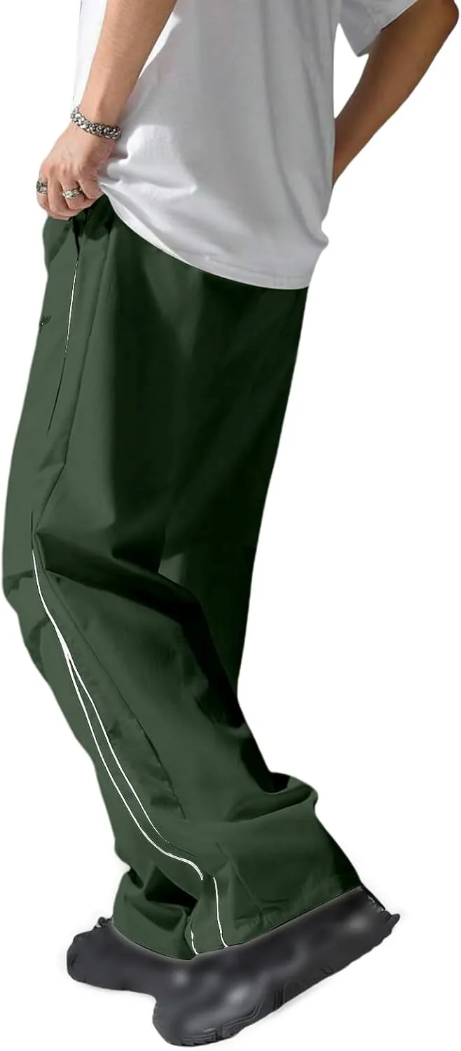 evzosrz Men's Parachute Sweatpants Y2k Summer Side Stripes Baggy Track Pants 2025 Casual Quick Dry Sports Trousers Streetwear