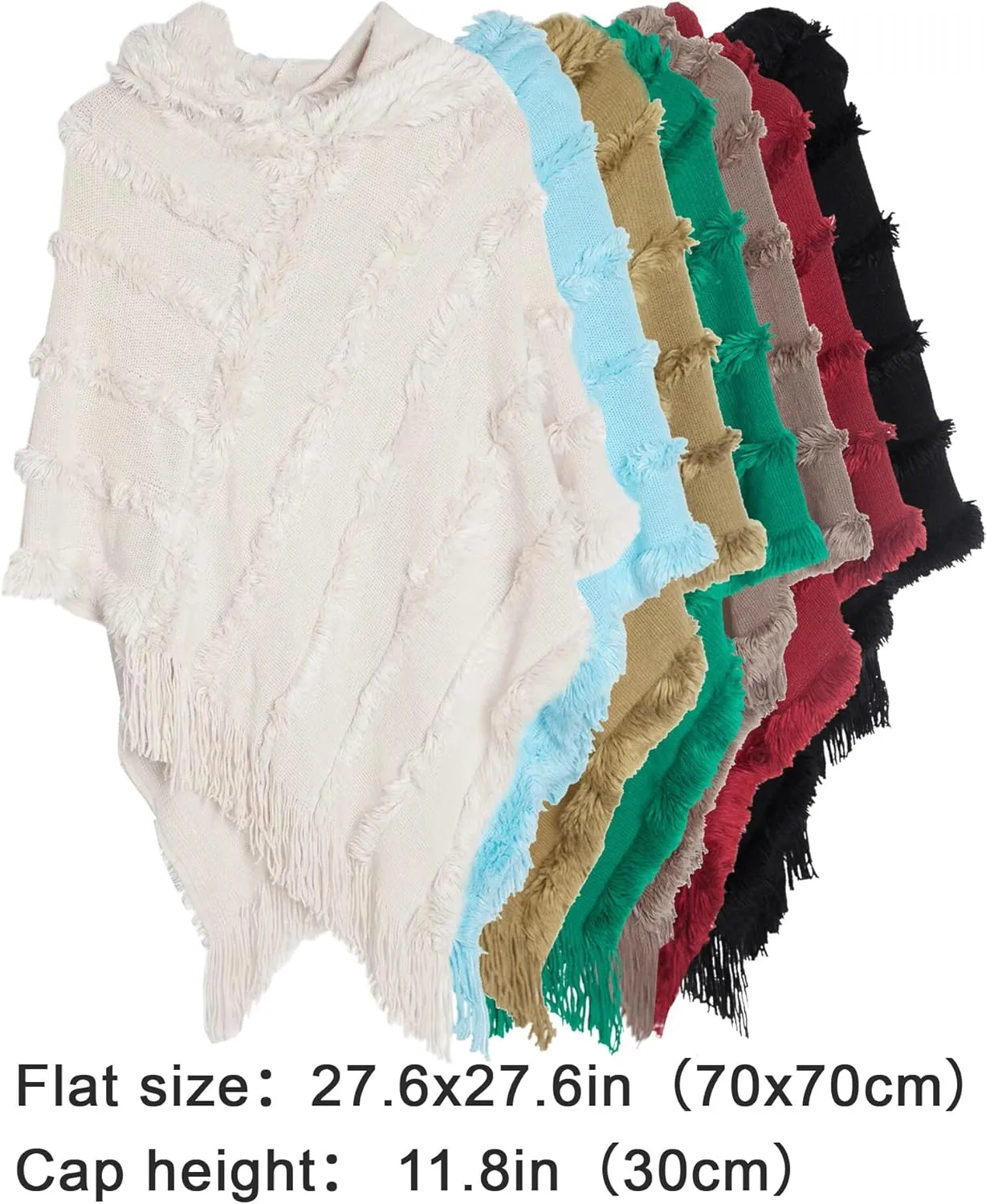 FEOYA Women's Casual Hooded Sweater Pullover with Fringe Batwing Shawls Wraps Crochet Pattern Knitted Poncho