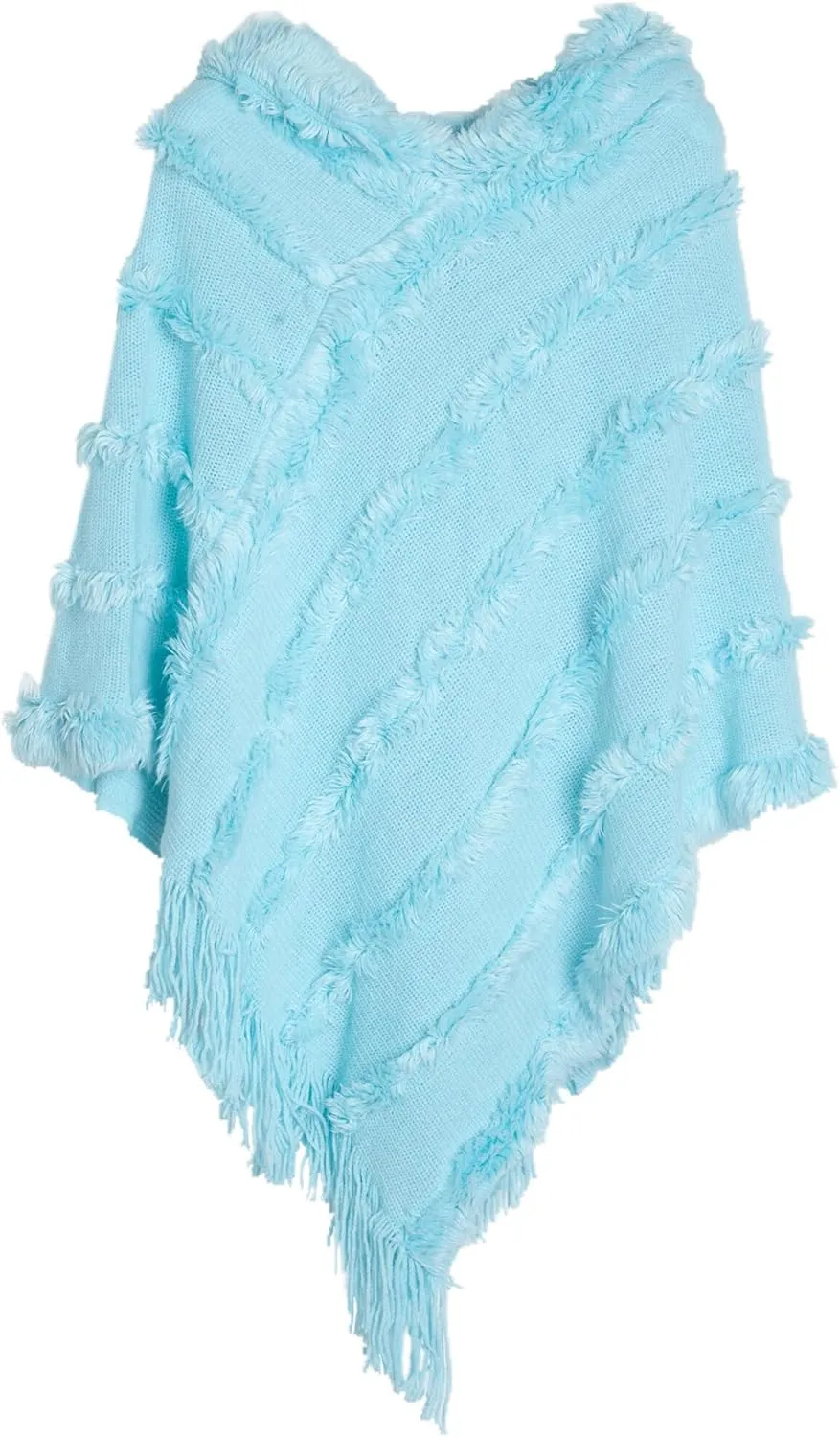 FEOYA Women's Casual Hooded Sweater Pullover with Fringe Batwing Shawls Wraps Crochet Pattern Knitted Poncho