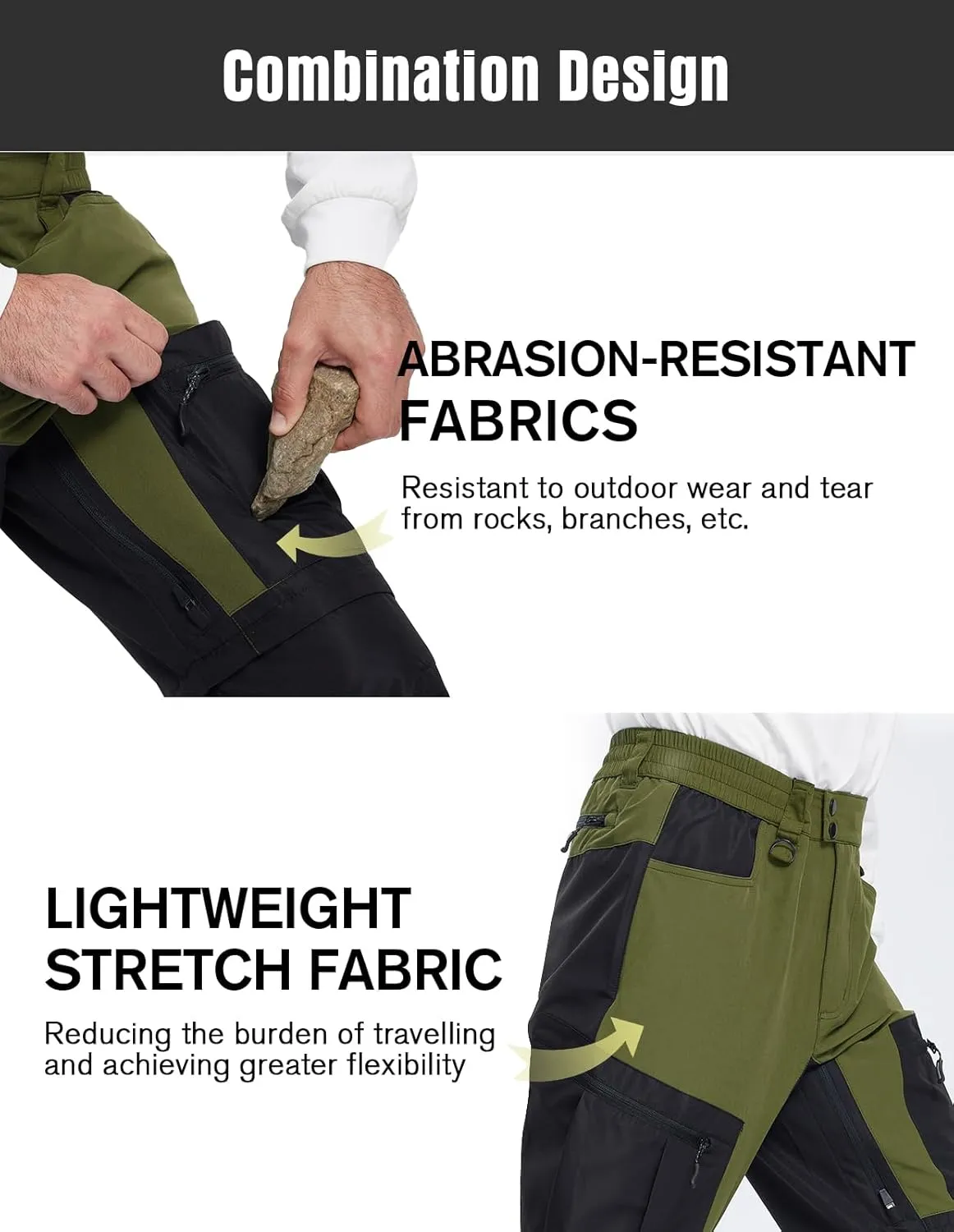 fit space Men's Reinforced Hiking Pants Tapered Zip Off Trekking Pants Convertible Vented
