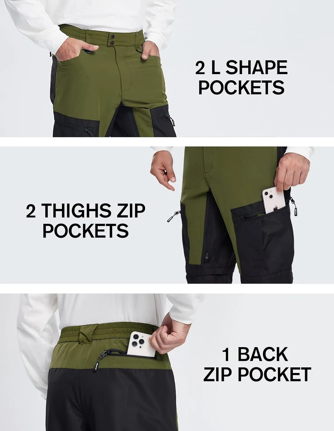 fit space Men's Reinforced Hiking Pants Tapered Zip Off Trekking Pants Convertible Vented