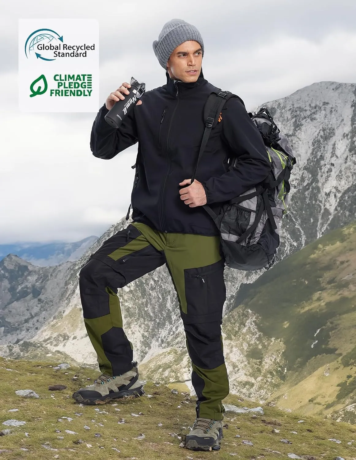 fit space Men's Reinforced Hiking Pants Tapered Zip Off Trekking Pants Convertible Vented