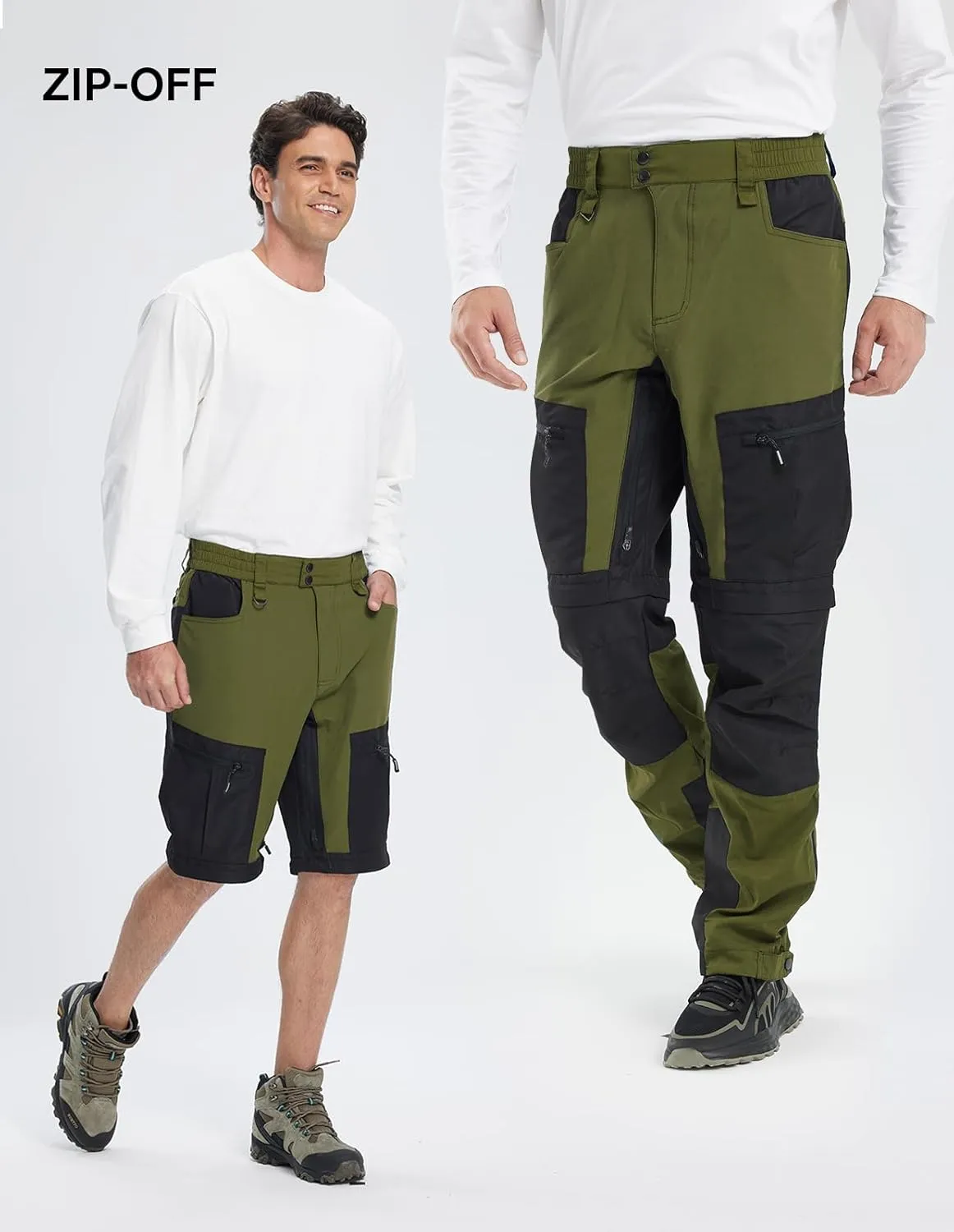 fit space Men's Reinforced Hiking Pants Tapered Zip Off Trekking Pants Convertible Vented