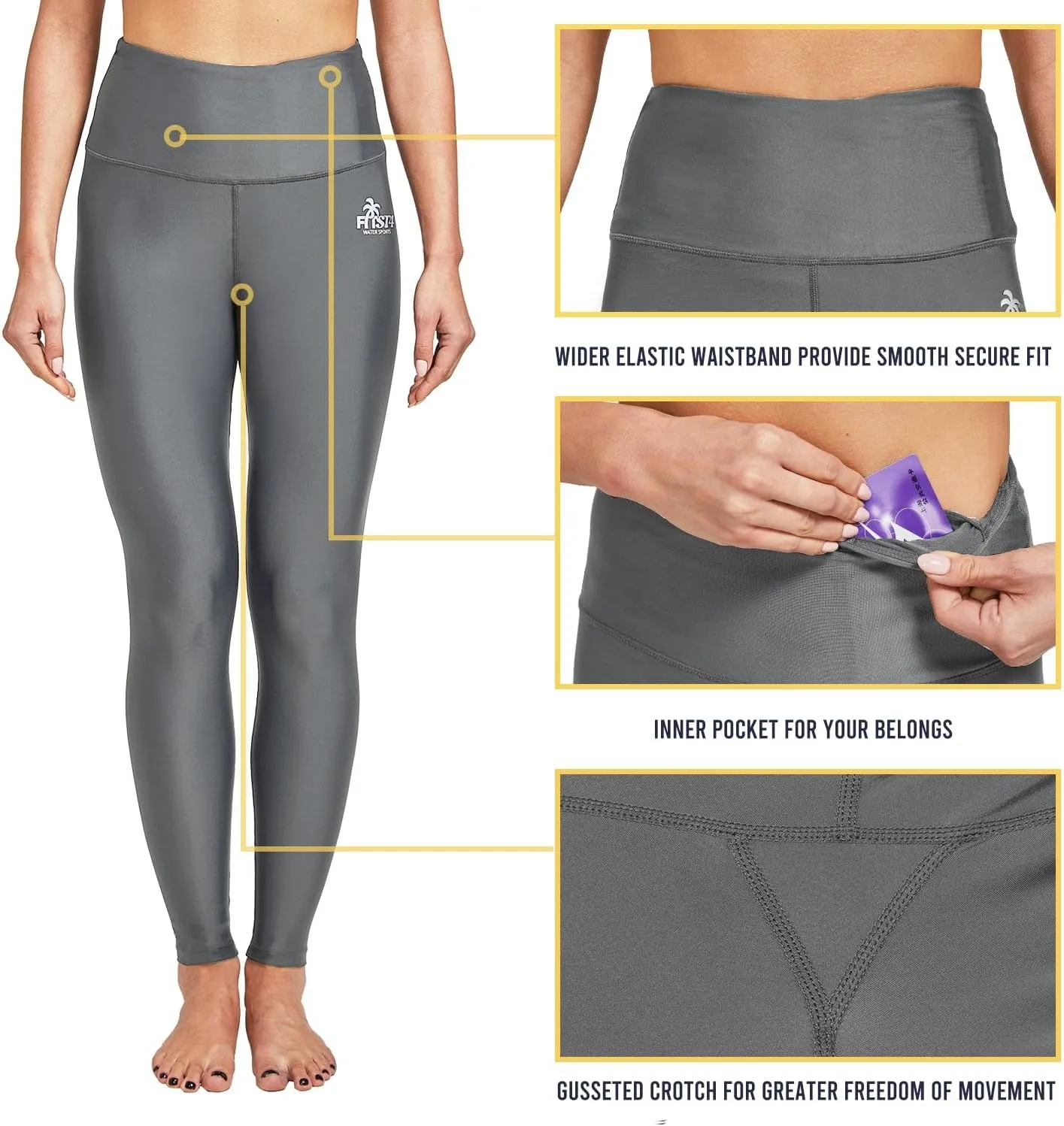 FitsT4 Sports Women's Swimming Leggings UPF 50  High Waisted with Pockets Swim Pants