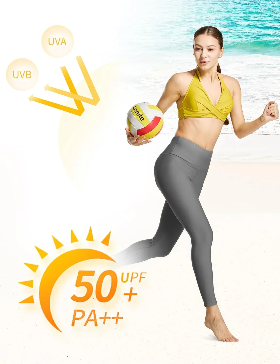 FitsT4 Sports Women's Swimming Leggings UPF 50  High Waisted with Pockets Swim Pants