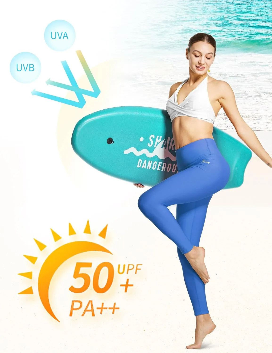 FitsT4 Sports Women's Swimming Leggings UPF 50  High Waisted with Pockets Swim Pants