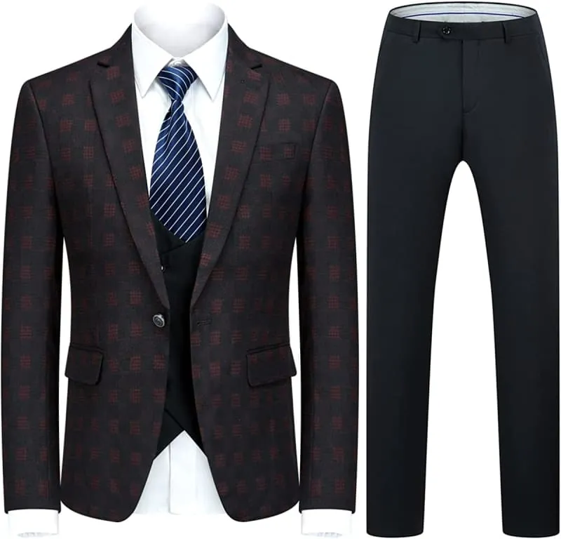Formal Black And Red Plaids Three Pieces Buisness Suits for Men Prom Suits