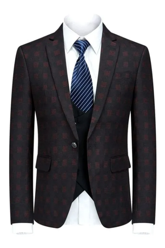 Formal Black And Red Plaids Three Pieces Buisness Suits for Men Prom Suits