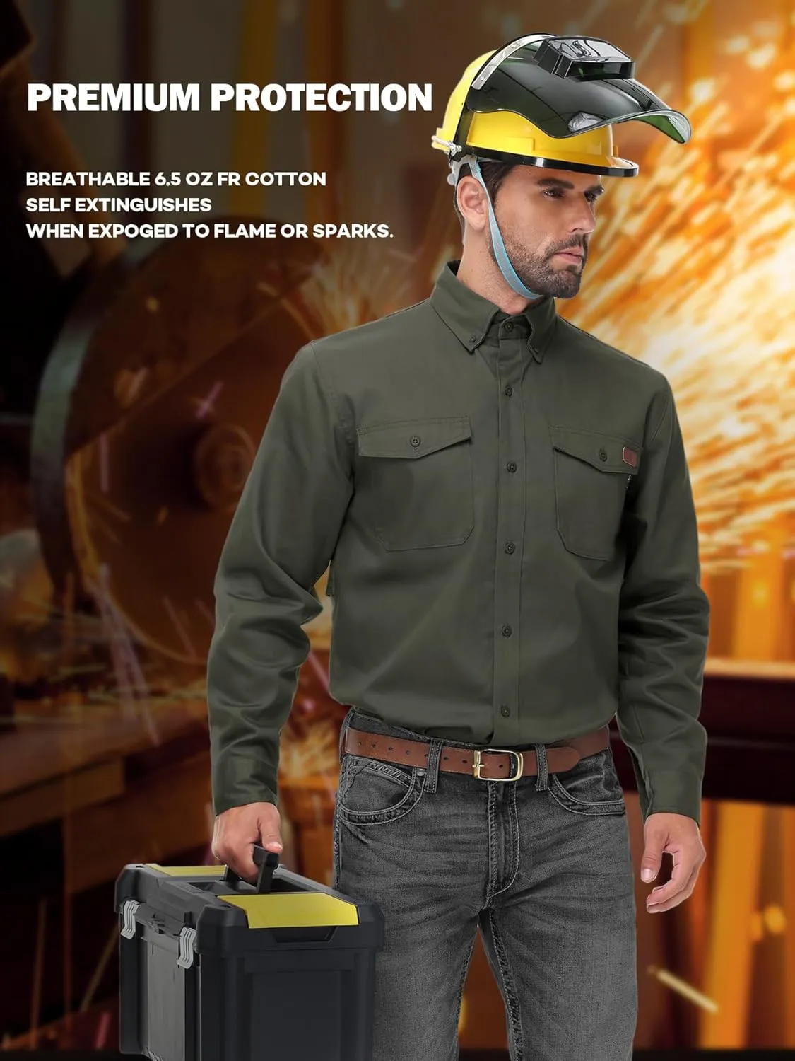FR Shirt for Men 6oz Ripstop Lightweight Back Vented Mesh Breathable Flame Resistant CAT2 NFPA2112 Welding Shirts