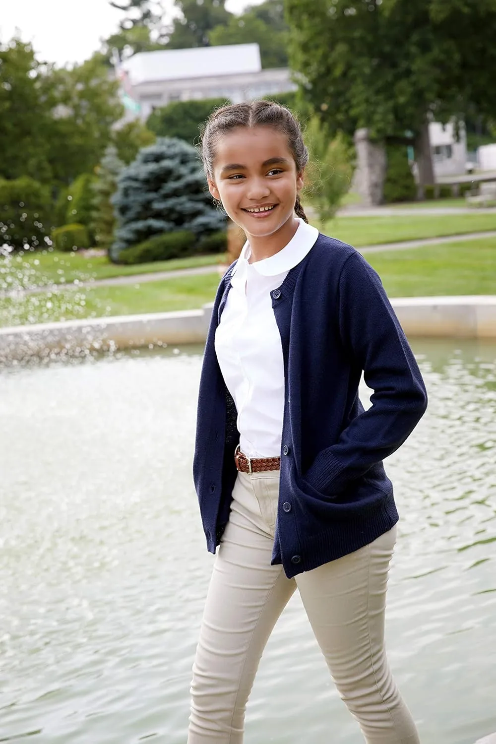 French Toast Girls' Anti-Pill Crew Neck Cardigan Sweater