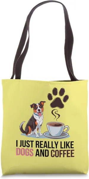Funny I Just Really Like Dogs and Coffee Cute Dog Lover Art Tote Bag