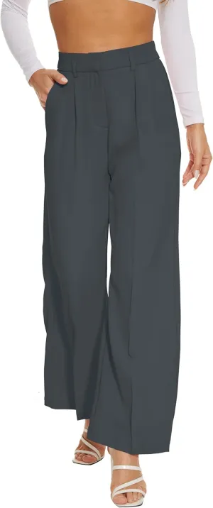 FUNYYZO Women Suit Pants Wide Leg Pants High Elastic Waisted in The Back Business Work Trousers Long Straight