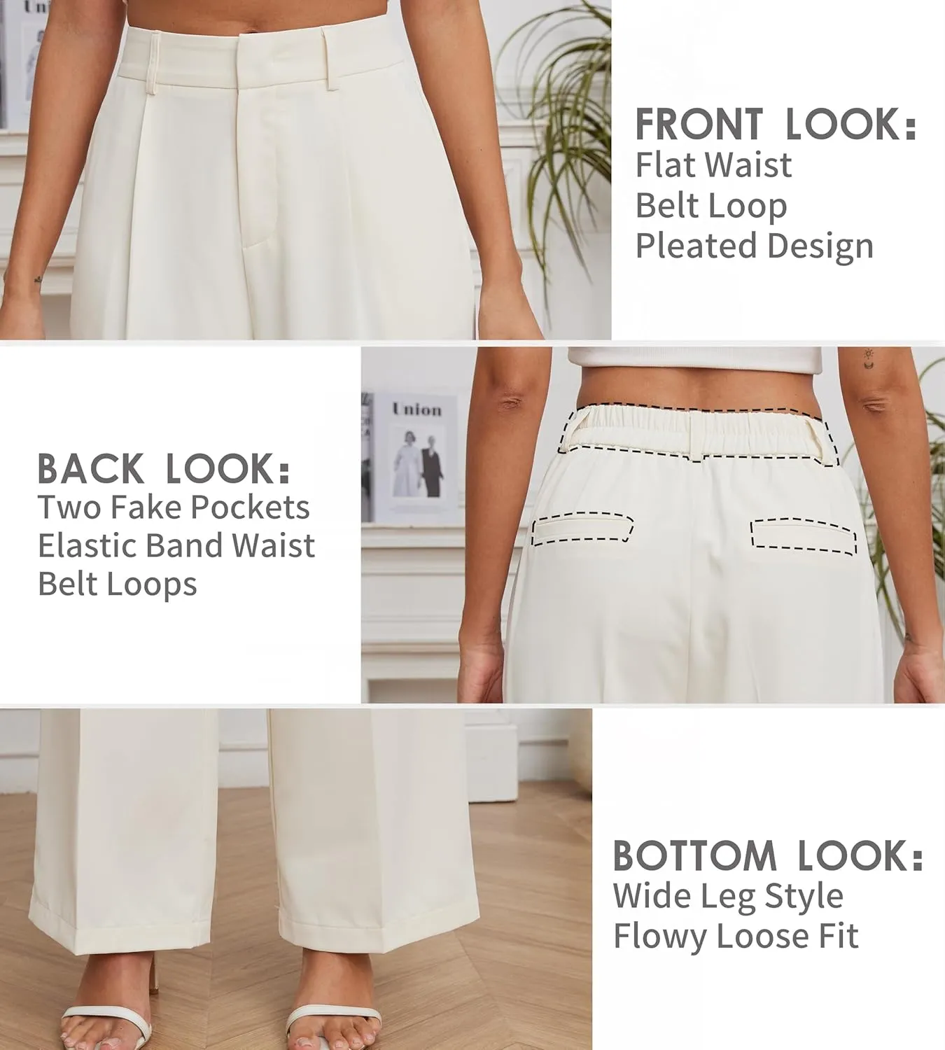 FUNYYZO Women Suit Pants Wide Leg Pants High Elastic Waisted in The Back Business Work Trousers Long Straight
