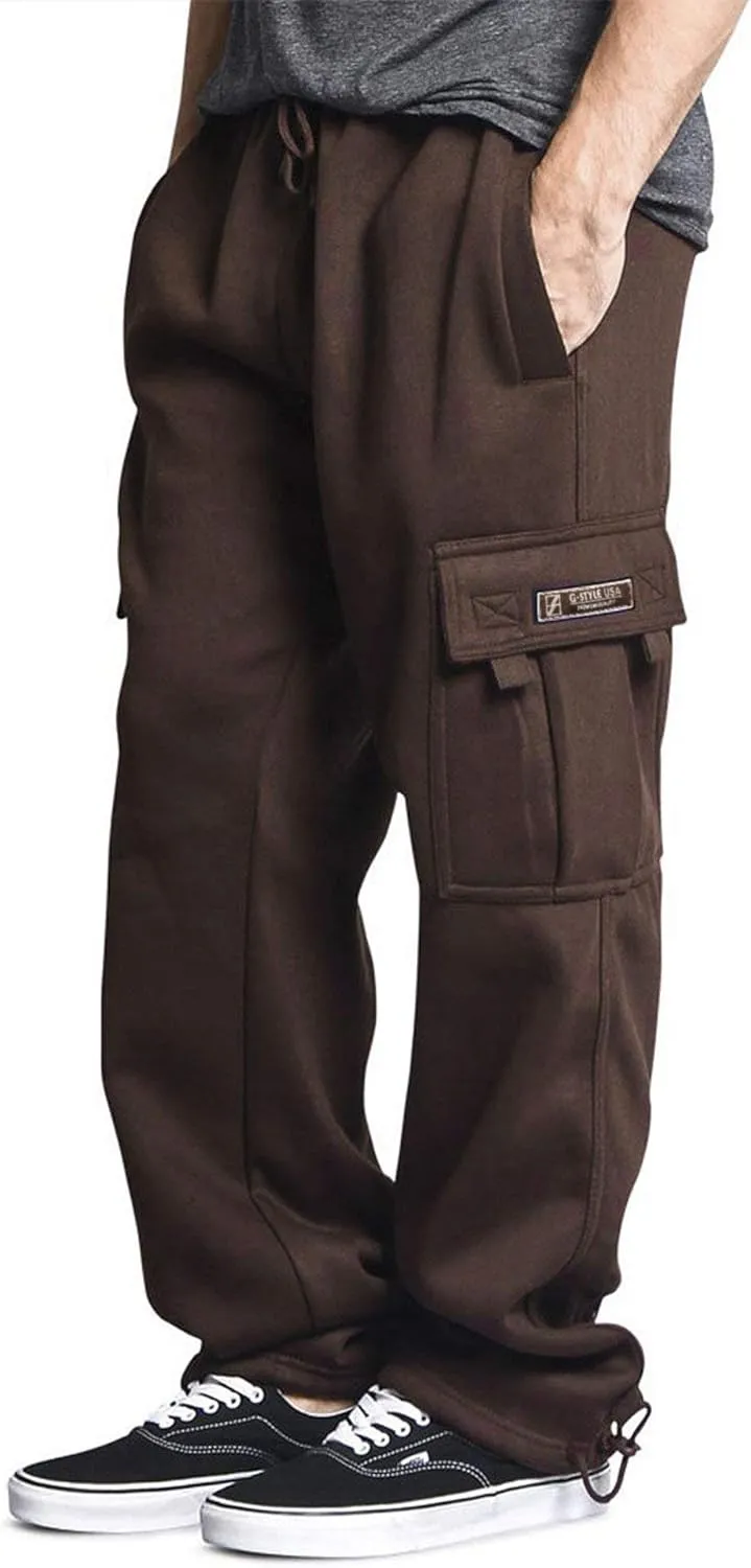 G-Style USA Men's Solid Fleece Heavyweight Cargo Pants