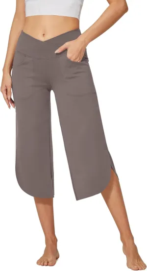 G4Free Capri Pants for Women Wide Leg Yoga Pants for Summer Flowy Capris Loose Casual Cropped Pants with Pockets